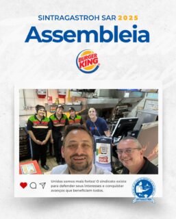 🤝 É com participação que a classe trabalhadora se fortalece!No dia 13/11, o SINTRAGASTROH SAR, através do diretores sindicais @f7santana @candido5911 conduziram uma assembleia decisiva com os(as) trabalhadores(as) do Burger King Vila Luzita em Santo André, debatendo sobre os benefícios.📣 A assembleia é o instrumento legítimo da nossa classe! É nela que ouvimos, debatemos e deliberamos coletivamente. É ali que cada trabalhador(a) pode se posicionar, tirar dúvidas e lutar por direitos concretos!📌 Nosso compromisso é com a base! Com transparência e coragem, garantimos que nenhum acordo seja imposto de cima pra baixo. Tudo deve respeitar a realidade de quem trabalha, a convenção coletiva e a legislação vigente.🗣️ Assembleia é espaço de enfrentamento e decisão.
🤲🏽 É na união que conquistamos avanços.
✊🏽 Com o sindicato na linha de frente, nenhum direito a menos!Agradecemos a todos(as) os(as) companheiros(as) pela presença e combatividade!🚩 Não fique isolado(a): fortaleça sua luta!
Seja sócio(a) do SINTRAGASTROH SAR!🌐 sintragastrohsar.com.br📍 Sede: Av. Padre Anchieta, 315 – Santo André
📞 (11) 4979-4420 | ✅ WhatsApp: (11) 94724-1425📍 Subsede: Pç. 22 de Novembro, 102 – Sala 118 – Mauá
📞 (11) 4519-7002 | ✅ WhatsApp: (11) 94701-6449