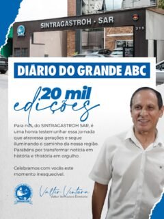 🗞️ @diariodograndeabc chega à sua 20.000ª edição deixando um legado de memória, coragem e verdade.
Para nós, do SINTRAGASTROH SAR, é uma honra testemunhar essa jornada que atravessa gerações e segue iluminando o caminho da nossa região.Parabéns por transformar notícia em história e história em orgulho. Celebramos com vocês este momento inesquecível.Valter Ventura e Diretoria
SINTRAGASTROH SAR