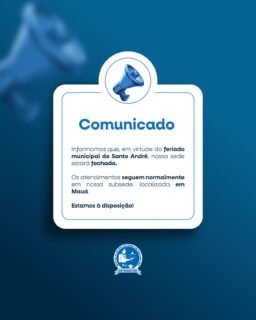 Comunicamos que, devido ao feriado de aniversário de Santo André, a sede estará fechada.A subsede permanece em funcionamento, garantindo o atendimento aos nossos associados.NÃO FIQUE SÓ, FIQUE SÓCIO! ✋🏻
http://sintragastrohsar.com.br/📍 Sede: Av. Padre Anchieta, 315 - Santo André
☎️ (11) 4979-4420
✅ (11) 94724-1425📍 SubSede: Pç. 22 de Novembro, 102 Sala 118 - Mauá
☎️ (11) 4519-7002
✅ (11) 94701-6449