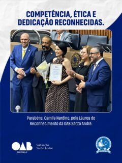 Orgulho que representa toda a nossa categoria!É com grande satisfação que parabenizamos nossa advogada @camilanardino homenageada pela 38ª Subseção da OAB Santo André com a Láurea de Reconhecimento, honraria concedida a profissionais que se destacam pelo trabalho, ética e dedicação à advocacia.A homenagem reconhece sua valiosa contribuição, seu espírito inovador e seu comprometimento com o fortalecimento da advocacia e da instituição.Para nós, do SINTRAGASTROH, é motivo de muito orgulho contar com uma profissional tão competente, dedicada e comprometida com a defesa dos direitos dos trabalhadores.Parabéns, Camila! Que este reconhecimento seja apenas mais um entre tantos que sua trajetória ainda irá conquistar. 👏🏆
