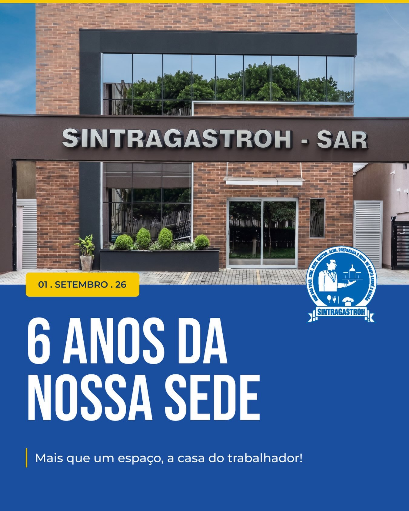 Há 6 anos, inaugurávamos muito mais do que uma sede. Inaugurávamos a casa do trabalhador. 💙Um espaço construído para acolher, orientar, proteger e estar presente na vida de quem faz a nossa categoria acontecer todos os dias.São 6 anos de uma estrutura completa à disposição dos nossos associados, com departamento odontológico, departamento jurídico, espaço para eventos, atendimento e serviços pensados para oferecer mais suporte, dignidade e qualidade de vida ao trabalhador e à sua família.Cada sala, cada atendimento e cada conquista dentro desta sede carregam um propósito: cuidar de quem trabalha e lutar por quem faz a diferença todos os dias.Essa sede é nossa. É de cada associado. É de cada trabalhador que acredita na força da união e na importância de uma entidade presente e atuante.Hoje celebramos 6 anos da nossa casa com muito orgulho da história que construímos e com a certeza de que ainda temos muito pela frente.6 anos da nossa sede.
6 anos da Casa do Trabalhador.
Uma conquista de todos nós! 💙🤝