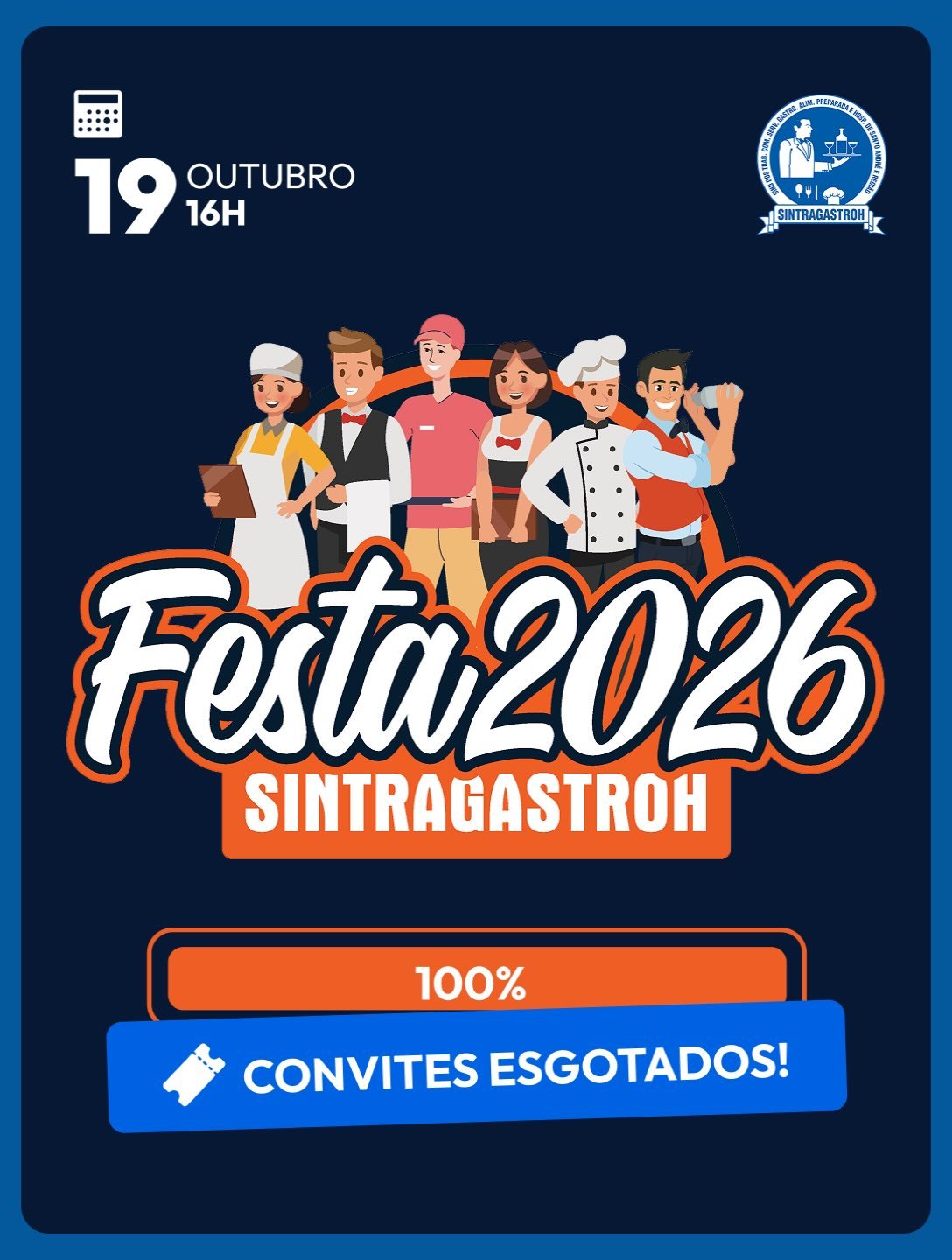 CONVITES ESGOTADOS! 🎉🎟️ ENTRADA SOMENTE COM CONVITE🥳 PARA ENTRAR NA FESTA:
Apresentar convite + documento oficial com foto + 1kg de alimento não perecível (exceto sal e açúcar).📍 LOCAL:
Clube Atlético Aramaçan
Rua Sao Pedro, 345 Bairro Silveira - Santo AndréNÃO FIQUE SÓ FIQUE SÓCIO! ✋🏻
http://sintragastrohsar.com.br/Sede: Av. Padre Anchieta, 315 - Jardim, Santo André
☎️ (11) 4979-4420
✅ (11) 94724-1425SubSede: Pç. 22 de Novembro, 102 Sala 118 - Centro, Mauá
☎️ (11) 4519-7002
✅ (11) 94701-6449
