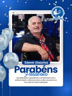🎉 Hoje é dia de parabenizar o nosso companheiro Edemir o nosso gaúcho! 👏O SINTRAGASTROH celebra esta data especial homenageando um companheiro de luta, que faz parte da nossa história e contribui com dedicação, compromisso e companheirismo para o fortalecimento da nossa entidade sindical.Que este novo ciclo seja marcado por muita saúde, felicidade, conquistas e disposição para seguirmos juntos na luta em defesa dos direitos dos trabalhadores!Parabéns, companheiro Gaúcho! Receba o abraço fraterno de toda a diretoria e da família SINTRAGASTROH! ✊💙